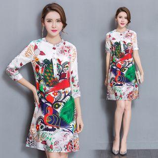 Peacock Print 3/4 Sleeve Dress