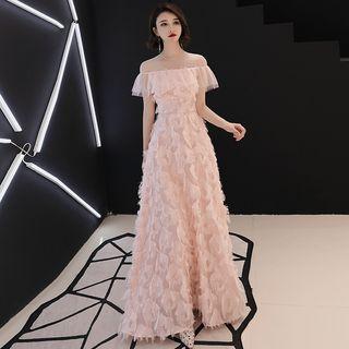 Off-shoulder Fringed Evening Gown