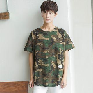 Short-sleeve Camouflage Applique Loose-fit Crewneck T-shirt