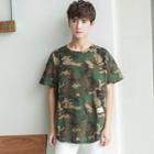 Short-sleeve Camouflage Applique Loose-fit Crewneck T-shirt
