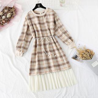 Panel Hem Round Neck Woolen Midi Dress