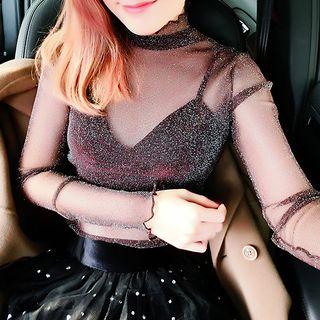 Long-sleeve Glitter See Through Top