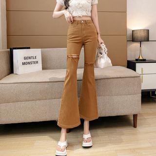 High Waist Distressed Cropped Flared Jeans