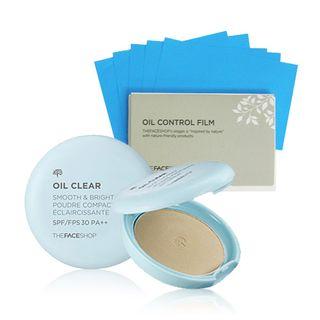The Face Shop - Smooth & Bright Skin Kit: Oil Control Film 50sheets + Oil Clear Smooth & Bright Pact Spf30 Pa++