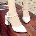 Ankle Strap Chunky Heel Pointed Pumps