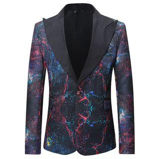 Peak Collar Print Single-button Blazer