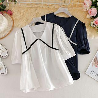 V Neckline Short-sleeve Top