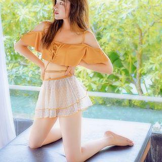 Set: Lace Up Tankini + Swim Skirt