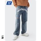 Unisex Distressed Straight-cut Loose Jeans
