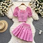 Set: Short-sleeve Crop Top + Mini A-line Skirt