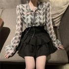 Flower Print Blouse / Mini A-line Skirt