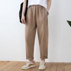 Band-waist Letter Embroidered Straight-cut Pants