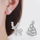 Non-matching Christmas Tree & Deer Earring 1 Pair - Silver - One Size