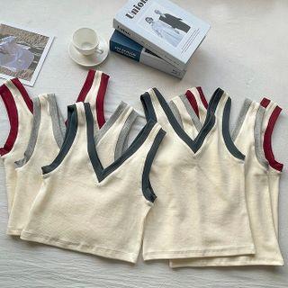 Contrast Trim V-neck Short Tank Top / Long Tank Top