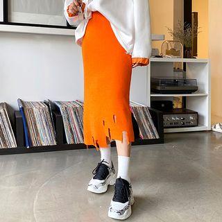 Cutout Maxi H-line Knit Skirt