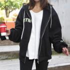 Letter-printed Fleece-lined Zip-up Hoodie