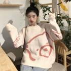 Cartoon Bear Print Sweater Almond - One Size