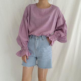 Plain Long Sleeve Linen Top