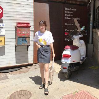 Stitched Denim H-line Miniskirt