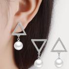 Rhinestone Triangle Faux Pearl Drop Earring 1 Pair - Faux Pearl - One Size