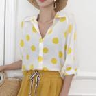 3/4-sleeve Polka Dot Shirt Yellow - One Size
