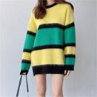 Vivid Color-block Wool Blend Fluffy Sweater