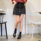 Fringe-hem Buttoned-front Mini Skirt