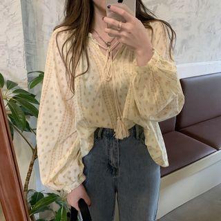 Tie-strap Print Blouse