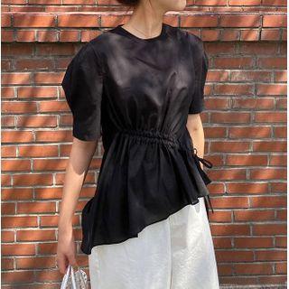 Short-sleeve Plain Drawstring Top