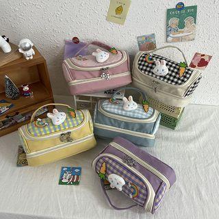 Gingham Panel Nylon Pouch