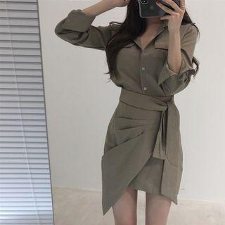 Set: Plain Shirt + Tie Waist Pencil Skirt
