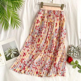 Star Print Accordion Pleat Midi Skirt