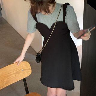 Short-sleeve Mock-two Piece A-line Dress