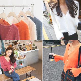 Faux-pearl Button Furry Cardigan