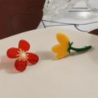 Asymmetrical Flower Stud Earring 1 Pair - Red & Yellow - One Size