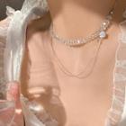 Layered Faux Crystal Choker 1 Pc - Silver - One Size