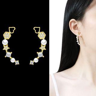 Rhinestone Faux Pearl Dangle Earring 1 Pair - Sterling Silver Needle - Drop Earring - One Size