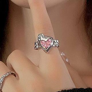 Heart Faux Crystal Alloy Open Ring 1 Pc - Pink - One Size