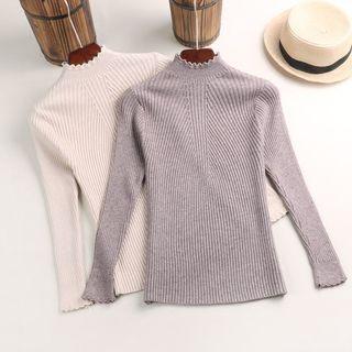 Ruffle Trim Mock Neck Knit Pullover