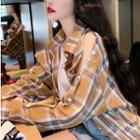 Button-sleeves Loose-fit Plaid Shirt