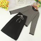 Set: Striped Long-sleeve Knit Top + Drawstring Knit Skirt