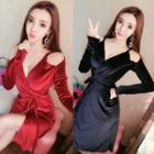 Velvet Long-sleeve A-line Party Dress