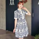 Mandarin-collar Embroidered Dress