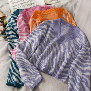 Zebra-print V-neck Cropped Sweater In 5 Colors