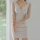 Elbow-sleeve Scallop Edge Sheath Dress