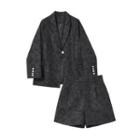 Set: Jacquard Blazer + Wide-leg Shorts Set Of 2 - Blazer & Shorts - Black - One Size