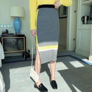 Knit Pencil Skirt Gray & Black - One Size