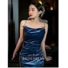 Strappy Velvet Sheath Evening Gown