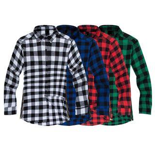 Zip Side Gingham Long Shirt