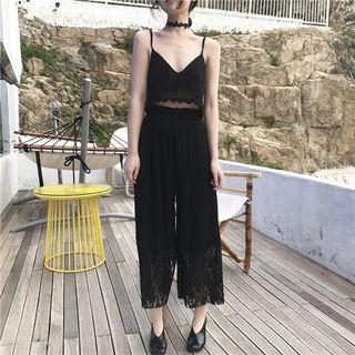 Lace Panel Wide Leg Pants